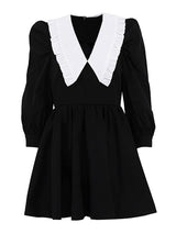 Peter Pan Collar Ruched Black Mini Dress