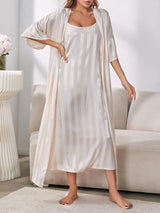 2pcs Striped Satin Nightgown Set