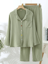 Cotton Long Sleeve Solid Color Pajama Set