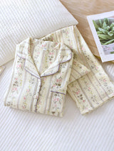 Flowers Striped Cotton Pajama Set
