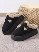 Platform Suede Buckle Furry Slippers