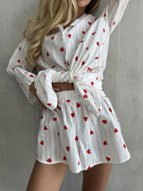 Two Pieces Red Heart Print Shorts Lounge Set