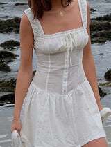 Sleeveless Ruffle White Mini Dress