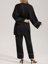 Kafiloe Black Satin Long Sleeve Pajama Set