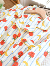 Striped Cartoon Fruits Printed Pajama Set