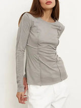 Solid Color Stitching Long Sleeve T-Shirt