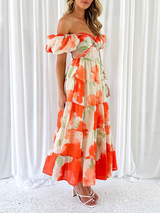 Off Shoulder Floral Print Maxi Dress