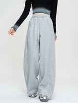 Solid Color Elastic Waist Fleece Baggy Pants