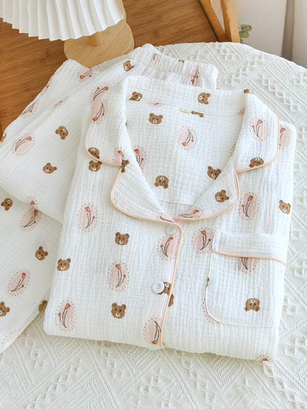 Cotton Bear and Floral Print Pajamas