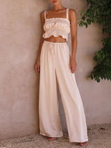 Spaghetti Strap Crop Top Long Pants Set