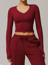 V Neck Long Sleeve Fitted Crop Top