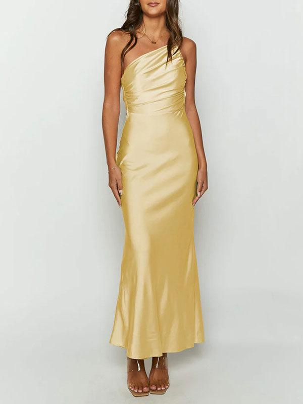 Sleeveless One Shoulder Maxi Dress