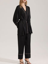 Kafiloe Black Satin Long Sleeve Pajama Set