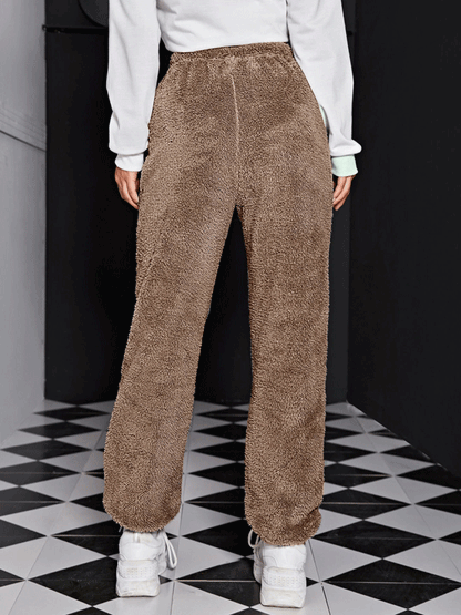 Furry Solid Color Thick Winter Lounge Pants