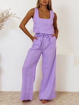 Square Neck Tank Top Wide Leg Pants Set