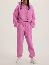 Thick Plush Hoodies Solid Short Top & Long Pants Set