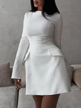 Long Sleeve High Waist White Mini Dress