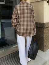 Vintage Long Sleeve Pockets Plaid Striped Shirt