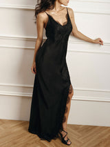 Lace Trim Split Maxi Dress