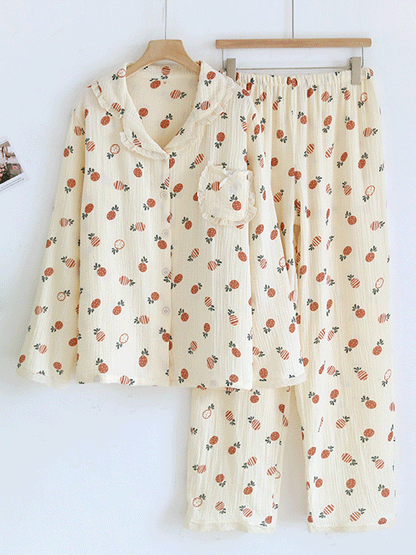Cotton Long Sleeve Pineapple & Bears Print Pajama Set