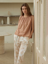 Cotton Sleeveless Top & Printed Pants Pajama Set