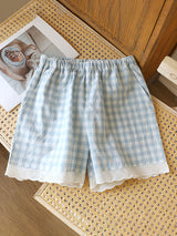 Plaid Lace Trim Pajama Shorts