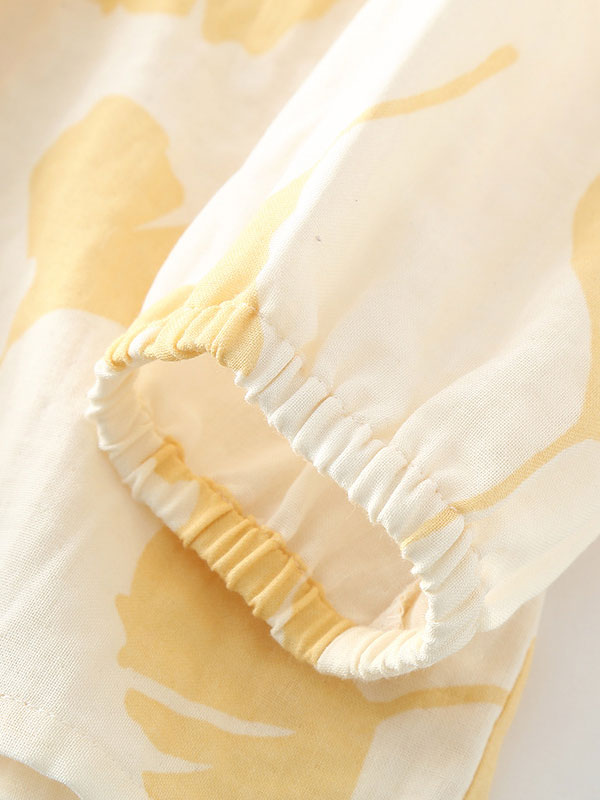 Cotton Long Sleeve Maple Leaf Print Pajamas