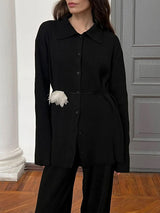 Knitted Solid Color Two Pieces Set