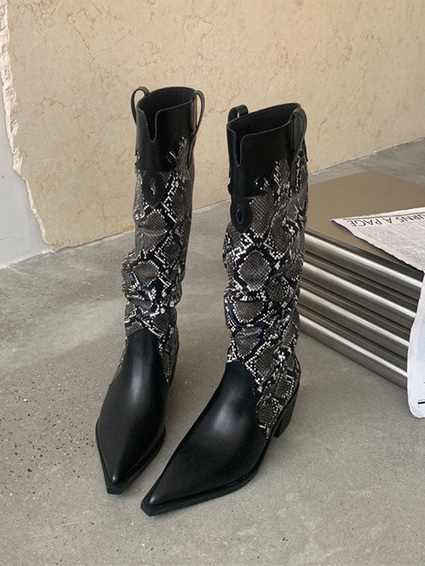 Pointed Toe Chunky Pleated Cowboy Knight Boot