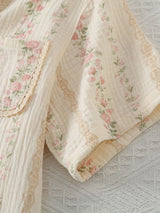 Lace Trim Floral Short Sleeve Pajamas