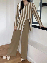 Striped Split Long Sleeve Set