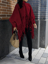 Vintage Solid Tassel Turtleneck Plus Size Overcoat