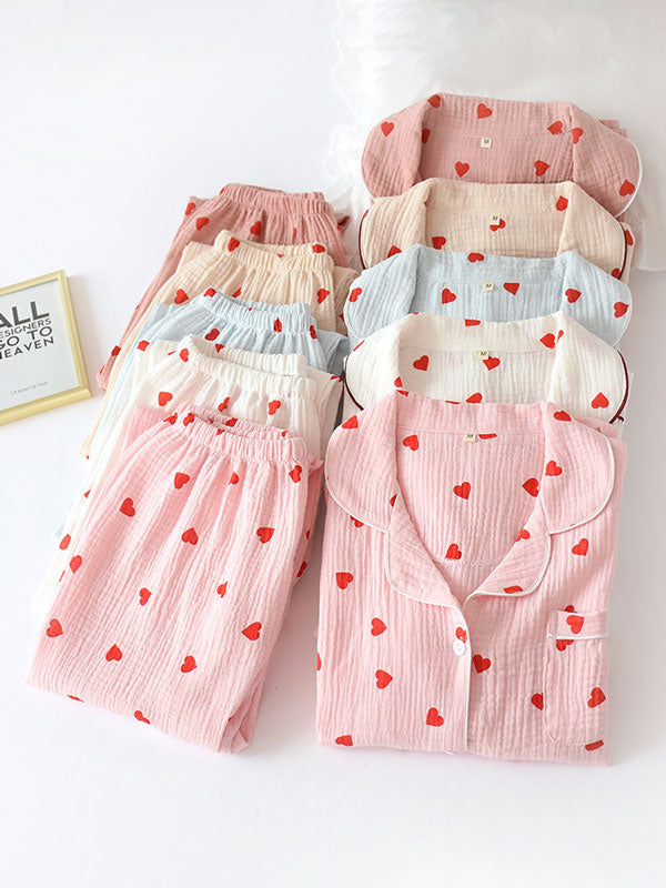 Hearts Printed Cotton Pajama Set