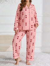 Plus Size Heart Printed Long Sleeve Pajamas