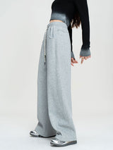 Solid Color Elastic Waist Fleece Baggy Pants