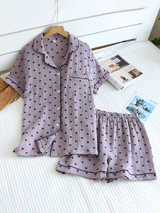 Short Sleeve Heart Print Cotton Pajama Set