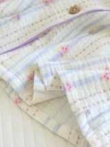 Stripe Floral Print Long Sleeve Pajama Set
