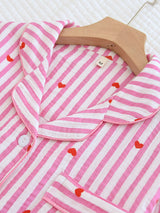 Small Heart Print Three Pieces Cotton Pajama Set