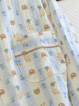 Long Sleeve Teddy Bear Printed Striped Pajamas