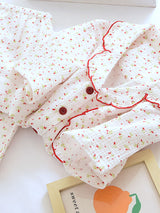 Small Red Floral Ruffled Collar Pajama Set
