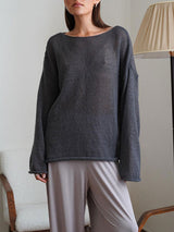 Sheer Mesh Long Sleeve Knit Tops