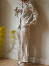 Cartoon Print Cotton Striped Pajamas