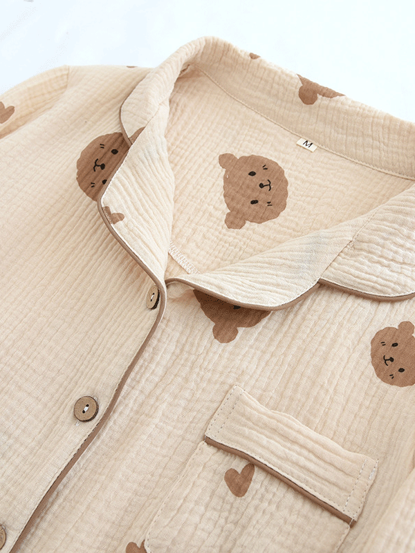Long Sleeve Heart & Bear Print Pajama Set