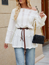 Hollow Out One Shoulder Jacquard Sweater