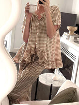 Short Sleeve Plaid Two Piece Set
