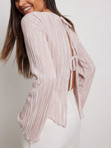 Bell Sleeve Back Tie Crop Shirt
