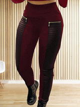 Faux Leather Paneled High Waist Pants