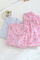 Small Heart Print Three Pieces Cotton Pajama Set