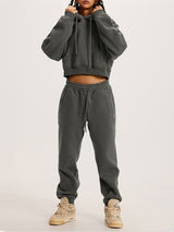 Thick Plush Hoodies Solid Short Top & Long Pants Set