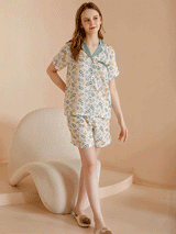 Short Sleeve Floral Print Button Down Pajama Set